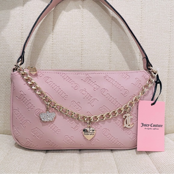 NEW Juicy Couture Pink Not Your Babe‎ Shoulder Bag Dusty Blush Charm Chain Logo - Picture 1 of 6